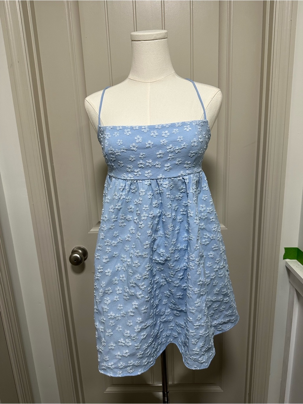 Lucy in the Sky Light Blue Floral Spaghetti-Strap Dress